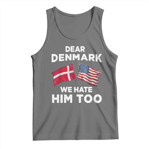 Dear Denmark We Hate Him Too Tank Top Funny Political Satire with US and Danish Flags TS02 Black Heather Print Your Wear