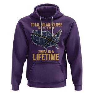 Total Solar Eclipse Hoodie Twice In A Life Time Tour Map American Totality 2024 2017 TS02 Purple Printyourwear
