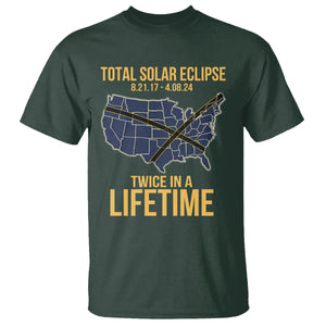 Total Solar Eclipse T Shirt Twice In A Life Time Tour Map American Totality 2024 2017 TS02 Dark Forest Green Printyourwear