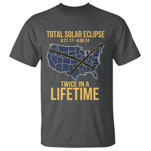 Total Solar Eclipse T Shirt Twice In A Life Time Tour Map American Totality 2024 2017 TS02 Dark Heather Printyourwear