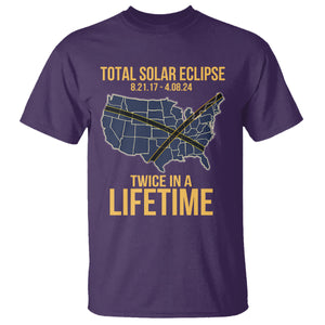 Total Solar Eclipse T Shirt Twice In A Life Time Tour Map American Totality 2024 2017 TS02 Purple Printyourwear