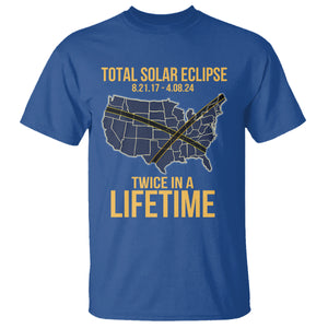 Total Solar Eclipse T Shirt Twice In A Life Time Tour Map American Totality 2024 2017 TS02 Royal Blue Printyourwear