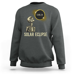 Total Solar Eclipse Skeleton Sweatshirt Funny Watching American Totality April 8 2024 Matching TS02 Dark Heather Printyourwear