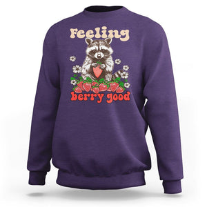 Funny Raccoon Sweatshirt Feeling Berry Good Eating Strawberries TS02 Purple Printyourwear
