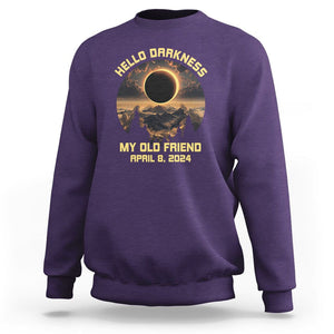 Total Solar Eclipse Sweatshirt Hello Darkness My Old Friend April 8 2024 American Totality TS02 Purple Printyourwear