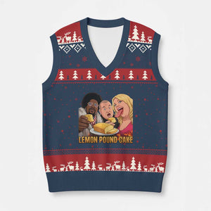 Funny Lemon Pound Cake Meme V-Neck Knit Sweater Vest Retro Edgy Music Humor Gift for Party Lovers TS02 Navy Red Print Your Wear