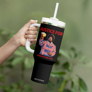 Justice for Lemon Pound Cake Tumbler With Handle Funny Viral Edgy Meme Courtroom Parody Rap Fans TS02 Print Your Wear