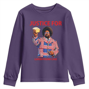 Justice for Lemon Pound Cake Youth Sweatshirt Funny Viral Edgy Meme Courtroom Parody Rap Fans TS02 Purple Print Your Wear