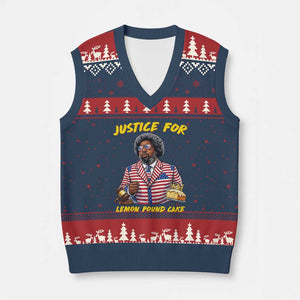 Justice for Lemon Pound Cake Funny Viral Meme V-Neck Knit Sweater Vest Edgy Hip Hop Humor Parody Gift for Rap Fans TS02 Navy Red Print Your Wear