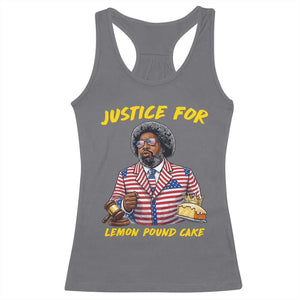 Justice for Lemon Pound Cake Funny Viral Meme Racerback Tank Top Edgy Hip Hop Humor Parody Gift for Rap Fans TS02 Charcoal Print Your Wear