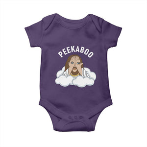 Peekaboo Jesus Funny Christian Baby Onesie Faith Humor Savior in Clouds Religious Meme TS02 Purple Print Your Wear
