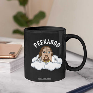 Peekaboo Jesus Funny Christian Coffee Mug Faith Humor Savior in Clouds Religious Meme TS02 Print Your Wear