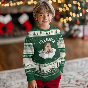 Peekaboo Jesus Funny Christian Ugly Christmas Sweater Faith Humor Savior in Clouds Religious Meme TS02 Forest Green Beige Print Your Wear