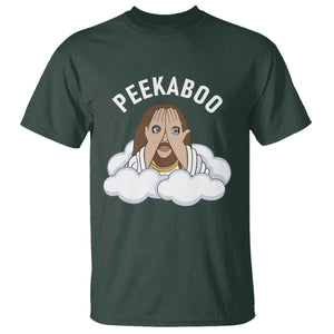 Peekaboo Jesus Funny Christian T Shirt Faith Humor Savior in Clouds Religious Meme TS02 Dark Forest Green Print Your Wear