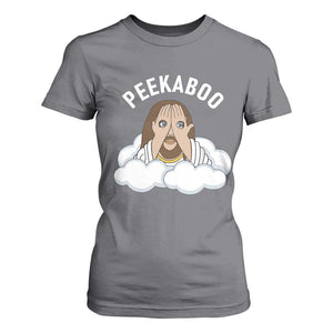 Peekaboo Jesus Funny Christian T Shirt For Women Faith Humor Savior in Clouds Religious Meme TS02 Charcoal Print Your Wear
