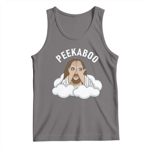 Peekaboo Jesus Funny Christian Tank Top Faith Humor Savior in Clouds Religious Meme TS02 Deep Heather Print Your Wear