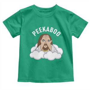 Peekaboo Jesus Funny Christian Toddler T Shirt Faith Humor Savior in Clouds Religious Meme TS02 Irish Green Print Your Wear