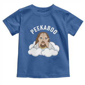 Peekaboo Jesus Funny Christian Toddler T Shirt Faith Humor Savior in Clouds Religious Meme TS02 Royal Blue Print Your Wear