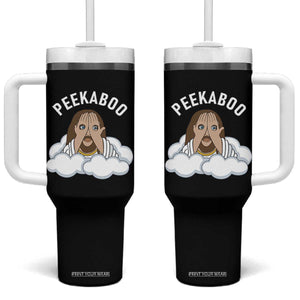 Peekaboo Jesus Funny Christian Tumbler With Handle Faith Humor Savior in Clouds Religious Meme TS02 One Size: 40 oz Black Print Your Wear