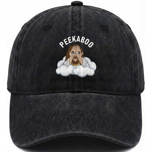 Peekaboo Jesus Funny Christian Washed Cotton Baseball Cap Faith Humor Savior in Clouds Religious Meme TS02 Print Your Wear
