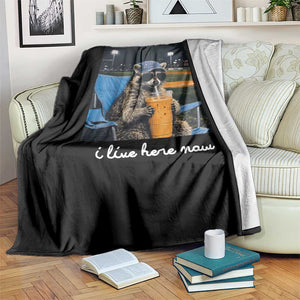 Funny Raccoon Baseball Game Day Meme Throw Blanket I Live Here Now Trash Panda Iced Coffee Night TS02 Print Your Wear