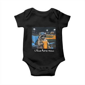 Funny Raccoon Baseball Game Day Meme Baby Onesie I Live Here Now Trash Panda Iced Coffee Night TS02 Black Print Your Wear