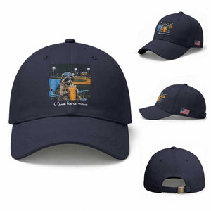 Funny Raccoon Baseball Game Day Meme Baseball Cap I Live Here Now Trash Panda Iced Coffee Night TS02 Baseball Cap Universal Fit Navy Print Your Wear