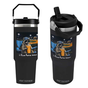 Funny Raccoon Baseball Game Day Meme Flip Straw Tumbler I Live Here Now Trash Panda Iced Coffee Night TS02 One Size: 30 oz Black Print Your Wear