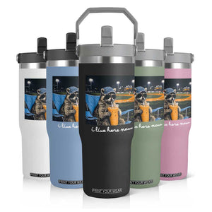 Funny Raccoon Baseball Game Day Meme Flip Straw Tumbler I Live Here Now Trash Panda Iced Coffee Night TS02 Print Your Wear