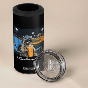 Funny Raccoon Baseball Game Day Meme 4 in 1 Can Cooler Tumbler I Live Here Now Trash Panda Iced Coffee Night TS02 Print Your Wear