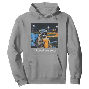 Funny Raccoon Baseball Game Day Meme Hoodie I Live Here Now Trash Panda Iced Coffee Night TS02 Sport Gray Print Your Wear