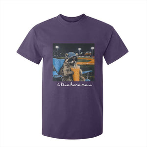 Funny Raccoon Baseball Game Day Meme T Shirt For Kid I Live Here Now Trash Panda Iced Coffee Night TS02 Purple Print Your Wear