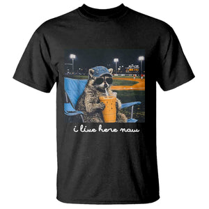 Funny Raccoon Baseball Game Day Meme T Shirt I Live Here Now Trash Panda Iced Coffee Night TS02 Black Print Your Wear