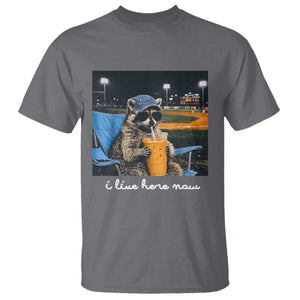 Funny Raccoon Baseball Game Day Meme T Shirt I Live Here Now Trash Panda Iced Coffee Night TS02 Charcoal Print Your Wear