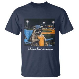 Funny Raccoon Baseball Game Day Meme T Shirt I Live Here Now Trash Panda Iced Coffee Night TS02 Navy Print Your Wear
