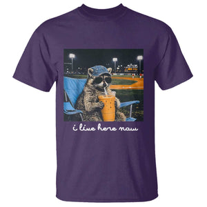 Funny Raccoon Baseball Game Day Meme T Shirt I Live Here Now Trash Panda Iced Coffee Night TS02 Purple Print Your Wear