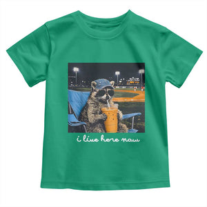 Funny Raccoon Baseball Game Day Meme Toddler T Shirt I Live Here Now Trash Panda Iced Coffee Night TS02 Irish Green Print Your Wear