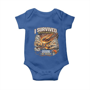 I Survived The Cleveland Meteor 2026 Baby Onesie Funny Ohio Apocalypse Meme Vintage Football Fan Humor TS02 Royal Blue Print Your Wear