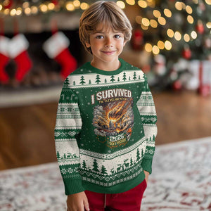 I Survived The Cleveland Meteor 2026 Ugly Christmas Sweater Funny Ohio Apocalypse Meme Vintage Football Fan Humor TS02 Forest Green Beige Print Your Wear