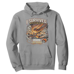 I Survived The Cleveland Meteor 2026 Hoodie Funny Ohio Apocalypse Meme Vintage Football Fan Humor TS02 Sport Gray Print Your Wear