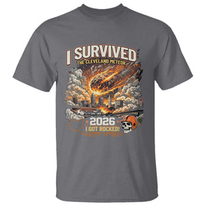 I Survived The Cleveland Meteor 2026 T Shirt Funny Ohio Apocalypse Meme Vintage Football Fan Humor TS02 Charcoal Print Your Wear