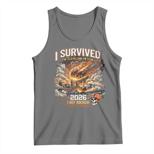 I Survived The Cleveland Meteor 2026 Tank Top Funny Ohio Apocalypse Meme Vintage Football Fan Humor TS02 Black Heather Print Your Wear