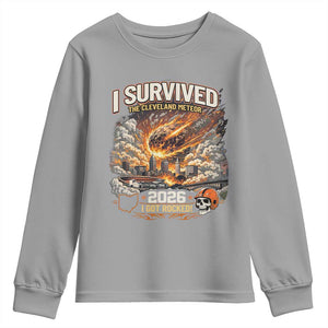 I Survived The Cleveland Meteor 2026 Youth Sweatshirt Funny Ohio Apocalypse Meme Vintage Football Fan Humor TS02 Sport Gray Print Your Wear