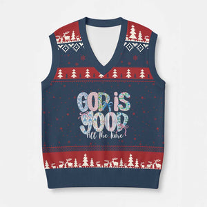 God Is Good All The Time Coquette Christian Faith V-Neck Knit Sweater Vest Floral Patchwork Aesthetic Bow Cute Religious Gift TS02 Navy Red Print Your Wear