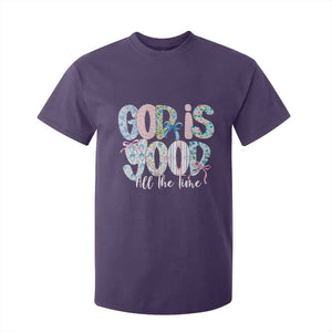God Is Good All The Time Coquette Christian Faith T Shirt For Kid Floral Patchwork Aesthetic Bow Cute Religious Gift TS02 Purple Print Your Wear