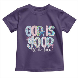 God Is Good All The Time Coquette Christian Faith Toddler T Shirt Floral Patchwork Aesthetic Bow Cute Religious Gift TS02 Purple Print Your Wear