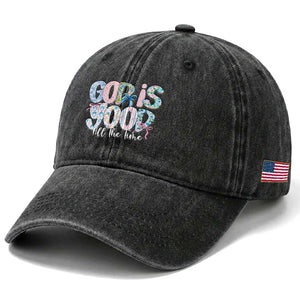 God Is Good All The Time Coquette Christian Faith Washed Cotton Baseball Cap Floral Patchwork Aesthetic Bow Cute Religious Gift TS02 Print Your Wear