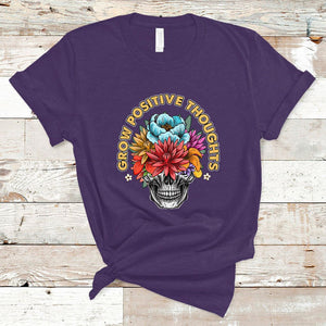 Mental Health Matters T Shirt Grow Positive Thoughts Mental Health Awareness Groovy Retro Floral Skull With Flowers TS02 Purple Printyourwear