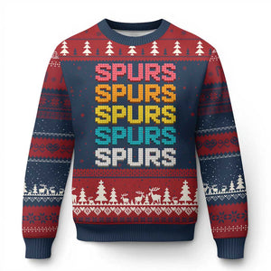 Retro Stacked Block Spurs Name Colorful Toy Brick Ugly Christmas Sweater for Sports Fan TS02 Navy Red Print Your Wear