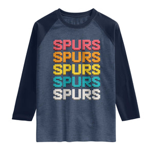 Retro Stacked Block Spurs Name Colorful Toy Brick Raglan Shirt for Sports Fan TS02 Heather Denim Navy Print Your Wear